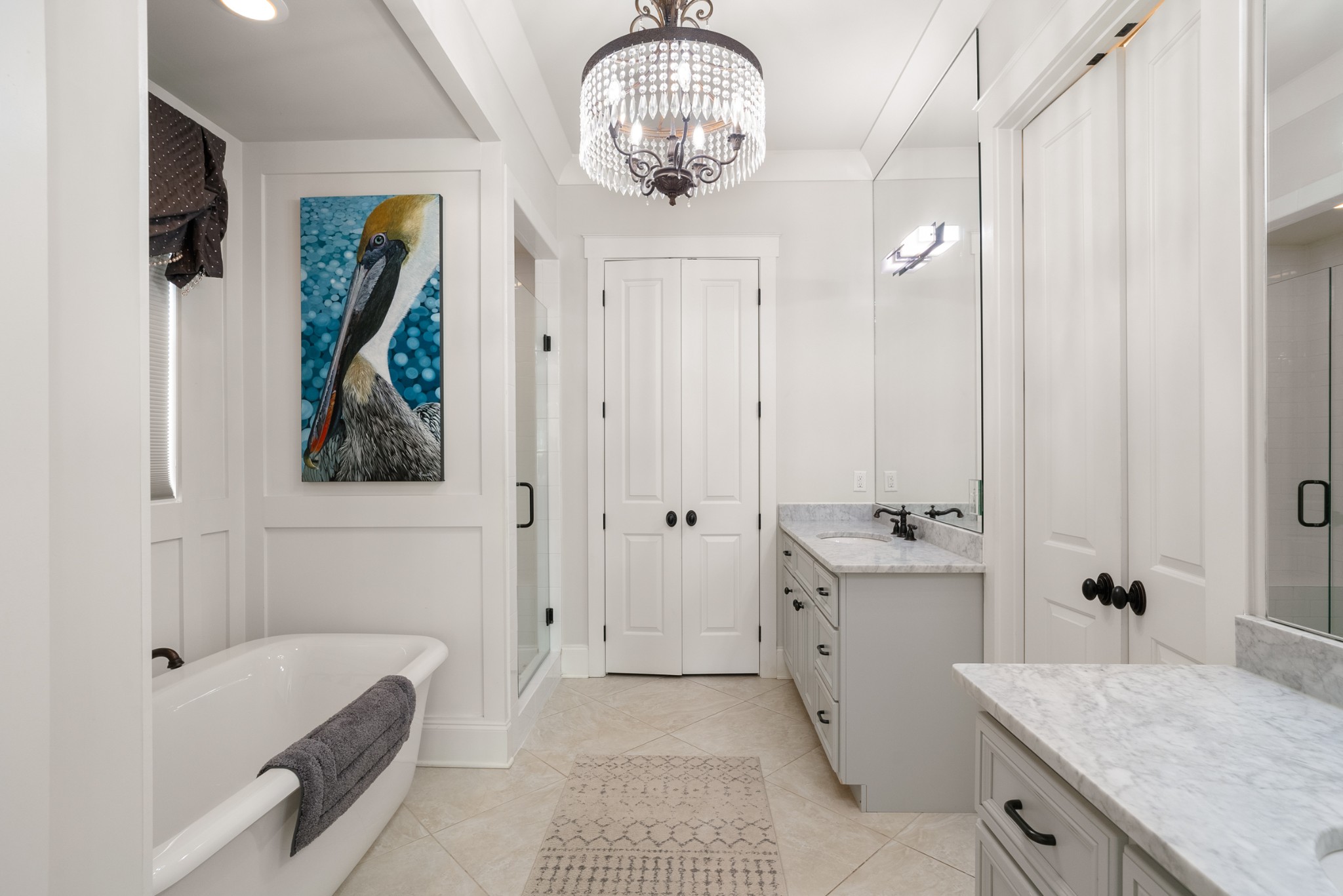412 Boyd Mill Avenue Franklin, TN 37064 - Photo 25 of 53 a bathroom with a granite countertop sink a mirror and shower