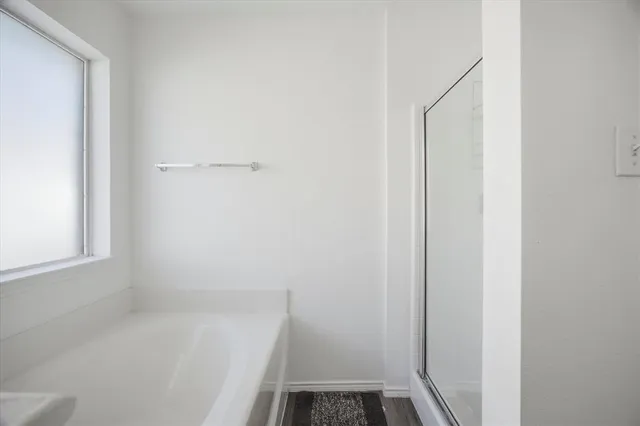 a bathroom with a bathtub