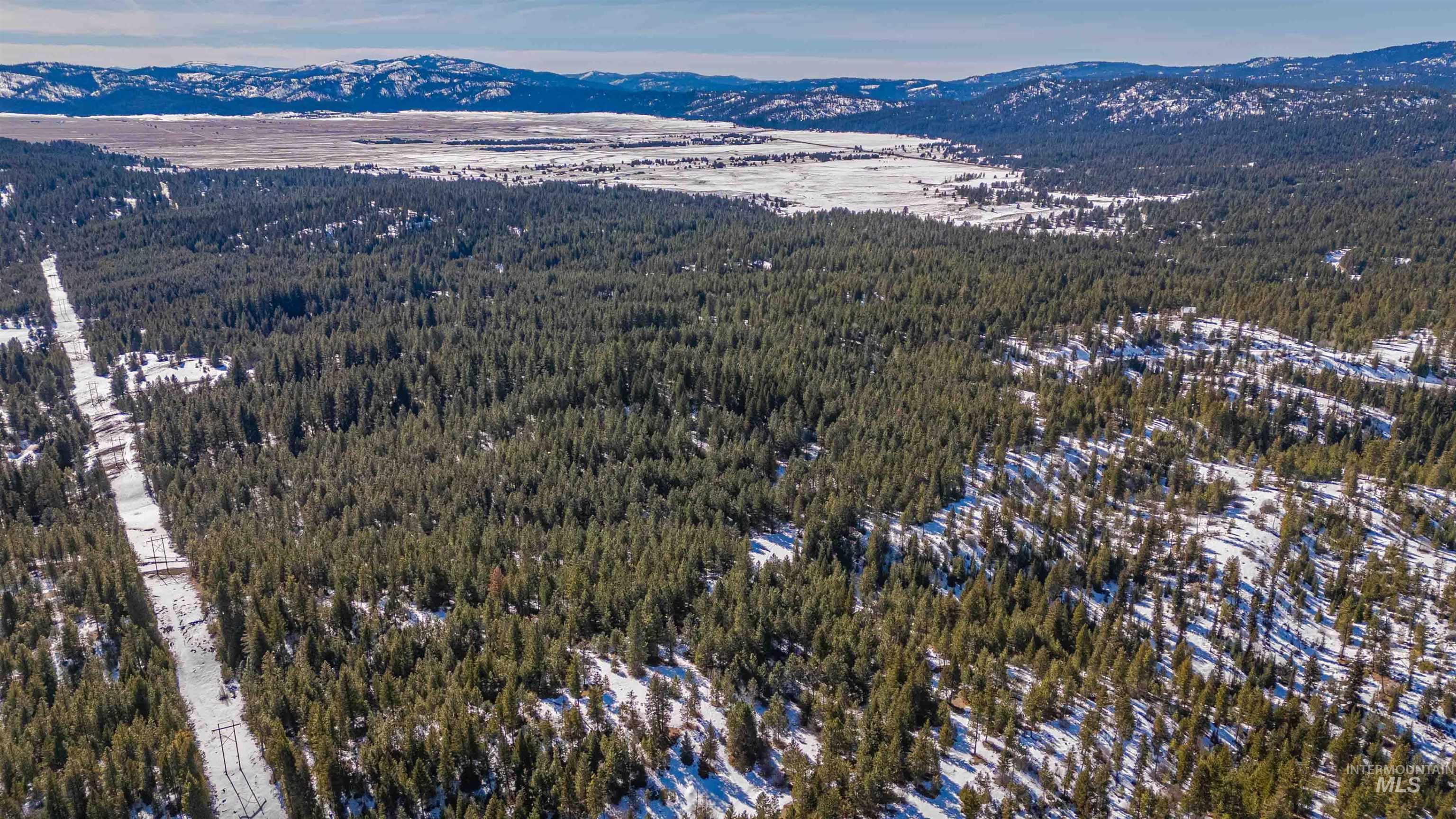 Tbd Skunk Creek Road Cascade, ID 83611 - Photo 17 of 36 Aerial view of property and surrounding area with a mountainous background and a heavily wooded area