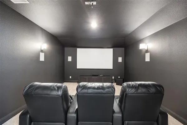 a living room with furniture and a projector