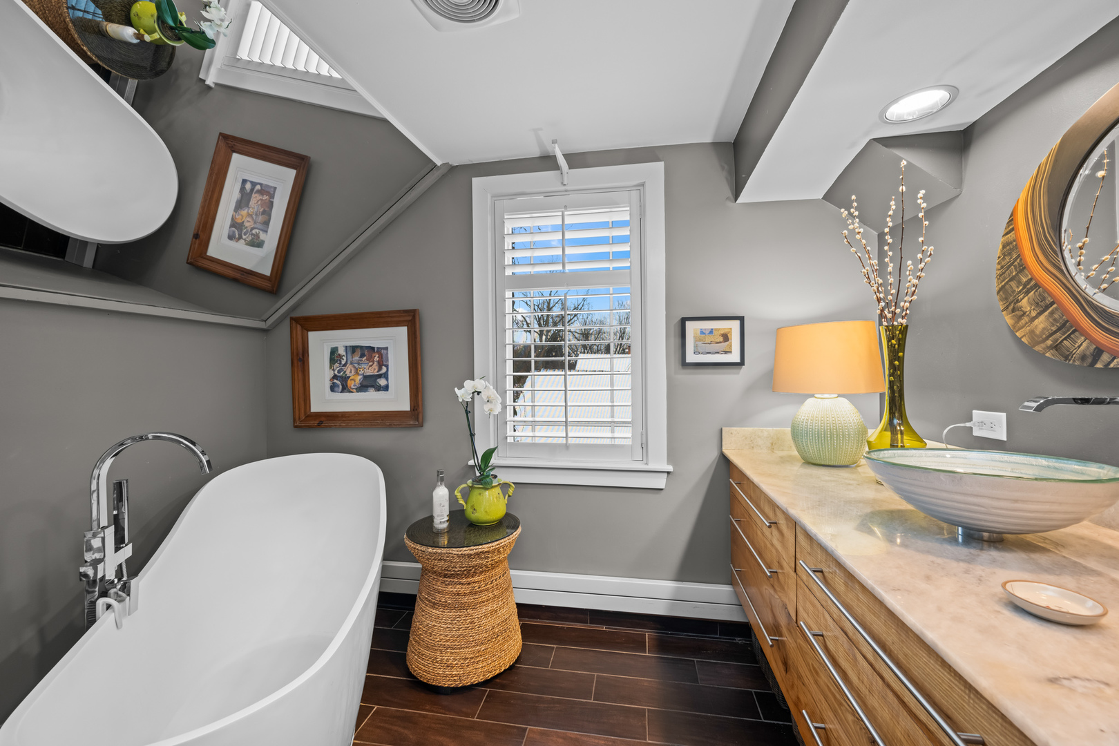 108 North Wheeling Road Prospect Heights, IL 60070 - Photo 33 of 54 a spacious bathroom with a granite countertop toilet sink and mirror