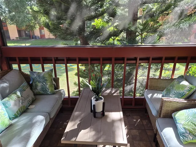 a view of a couches in the deck