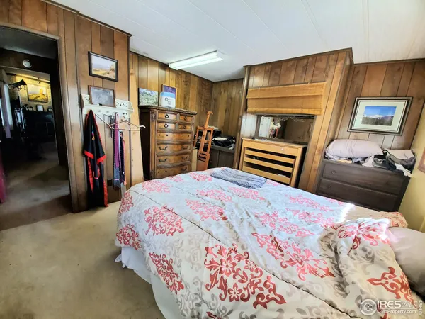 a bedroom with a large bed and a dresser