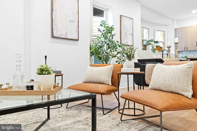 a view of a livingroom with furniture and a potted plant