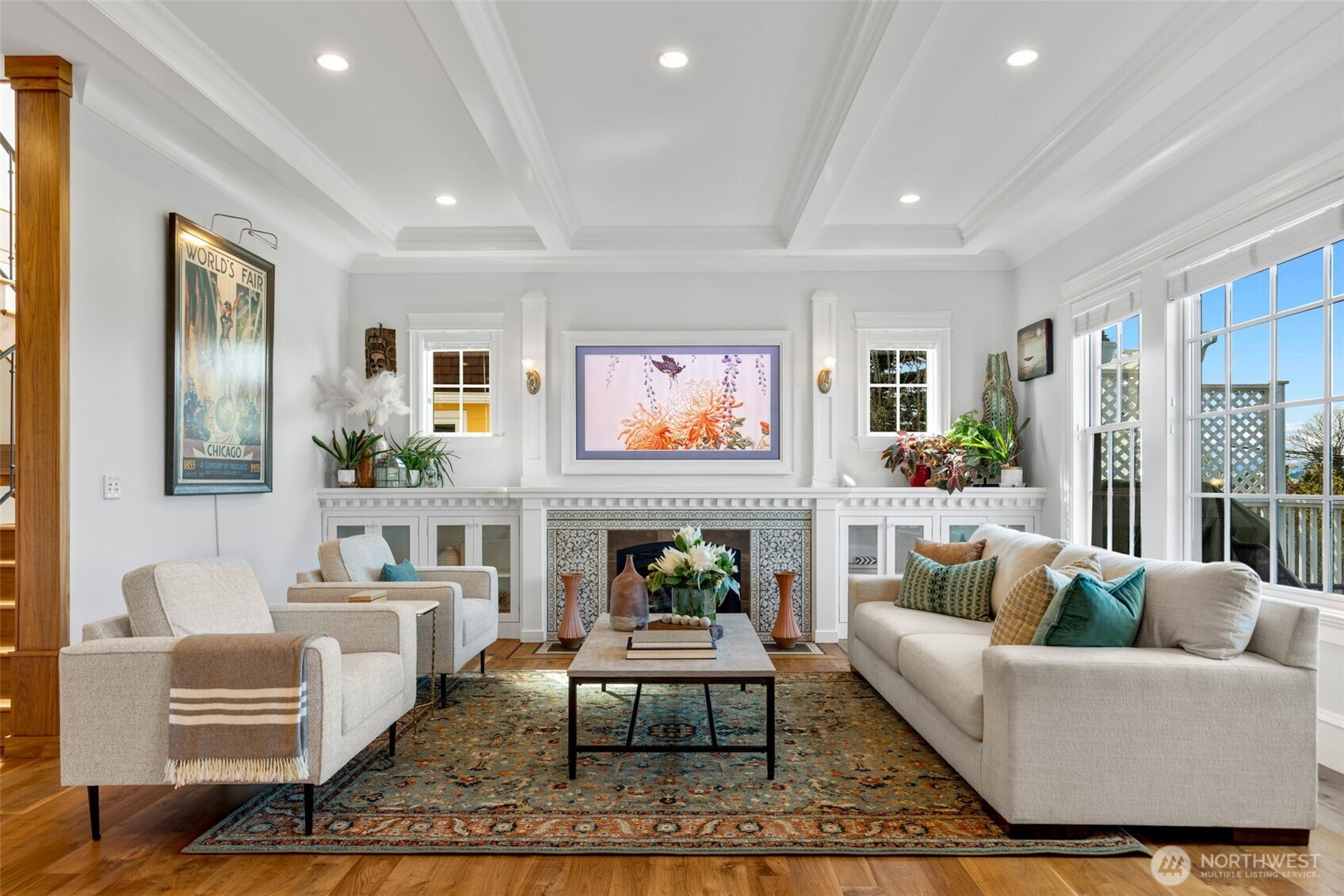 3723 41st Avenue Southwest Seattle, WA 98116 - Photo 2 of 40 a living room with furniture and a fireplace