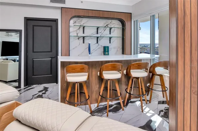 a view of a lake with building in front of it