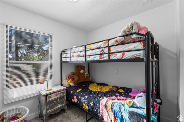 2875 North Hill Field Road, Unit 17 Layton, UT 84041 - Photo 11 of 23 Bedroom featuring dark colored carpet and a textured ceiling