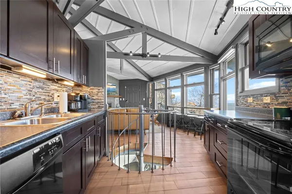 a kitchen with lots of counter top space