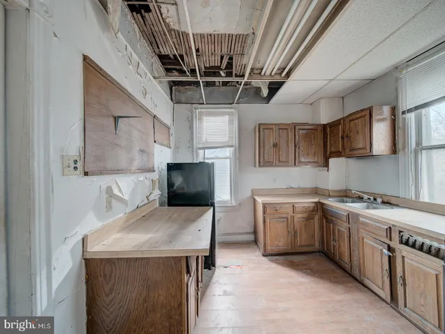 a kitchen that has a sink a stove top oven a cabinetry and a potted plant