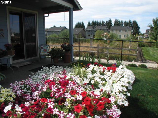 3702 North 3rd Circle Ridgefield, WA 98642 - Photo 16 of 16 a bunch of flowers and fruits and water with a building in the background