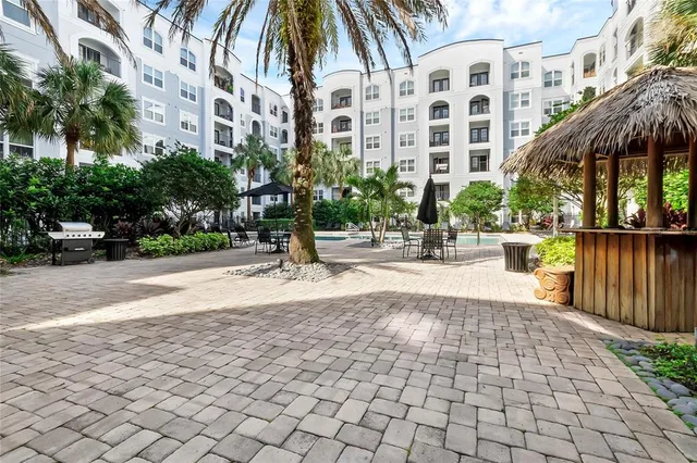 a view of a building with a street