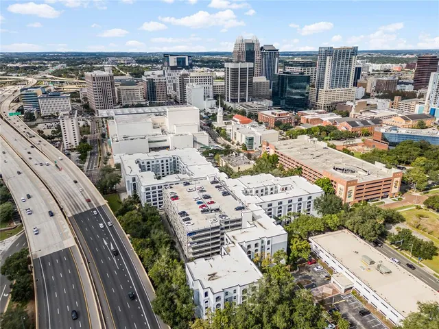 a view of a city with tall buildings