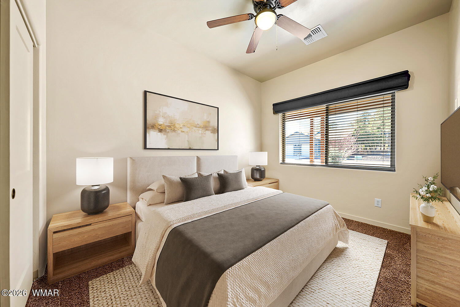 5859 Apollo Way Lakeside, AZ 85929 - Photo 14 of 35 a bedroom with a large bed and a chandelier