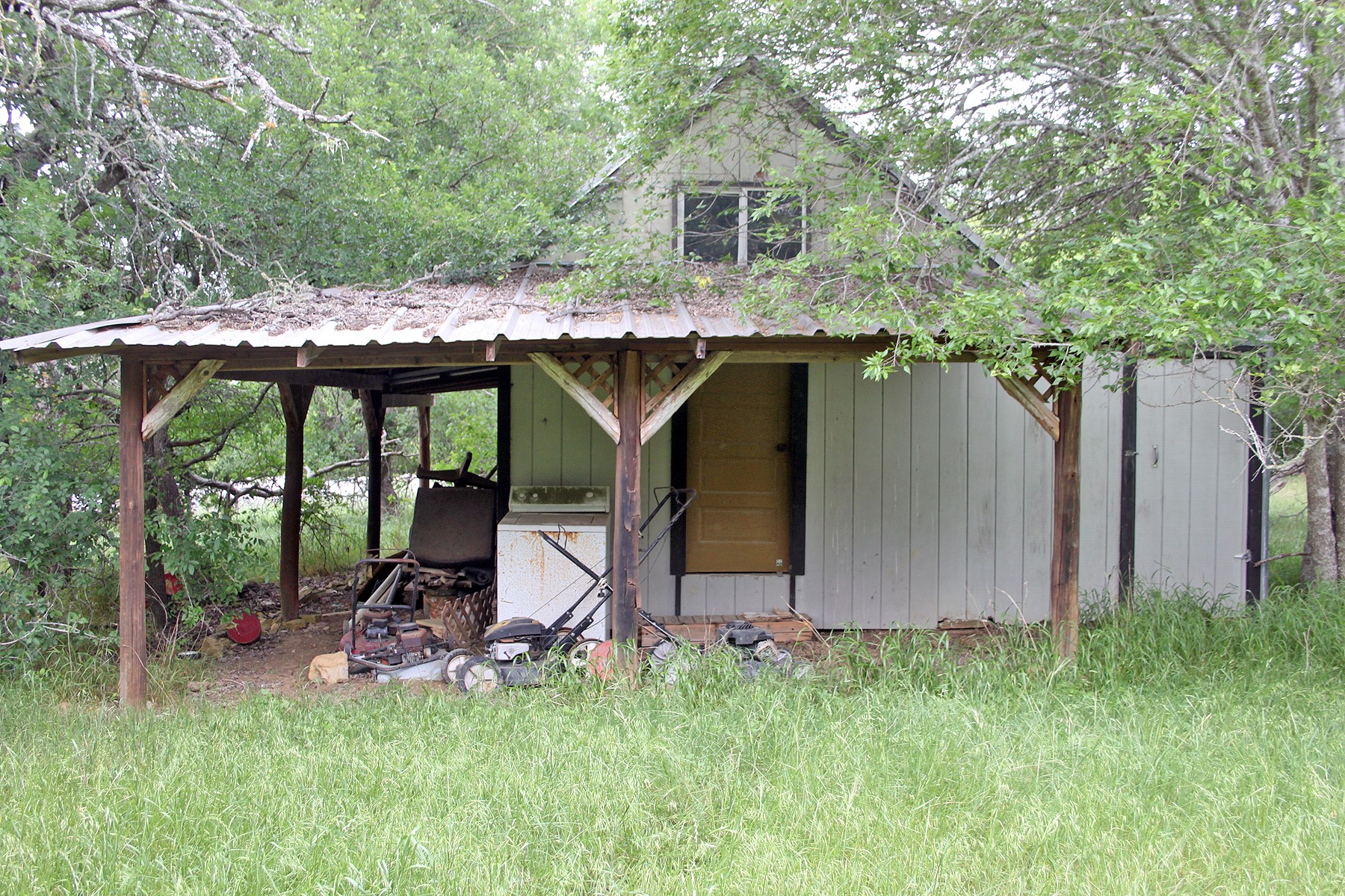 7887 Pettytown Road Red Rock, TX 78662 - Photo 19 of 26 a view of backyard with a barn and a large cactus tree