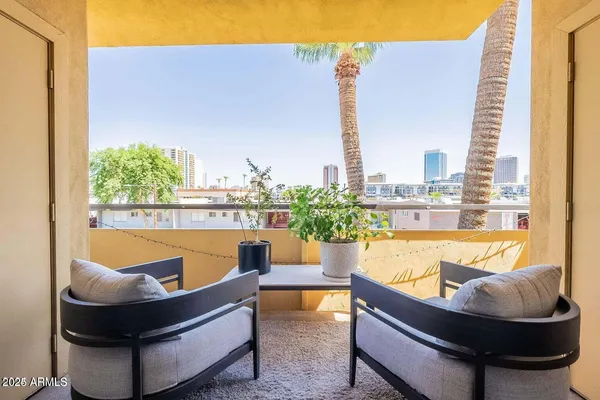 a outdoor view with a sitting space