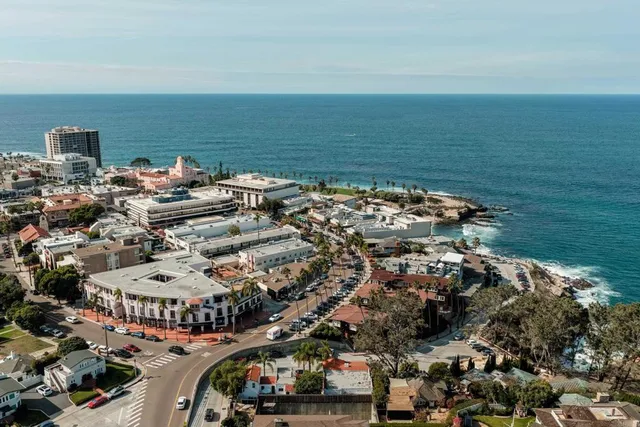 an aerial view of a house with a yard and large trees