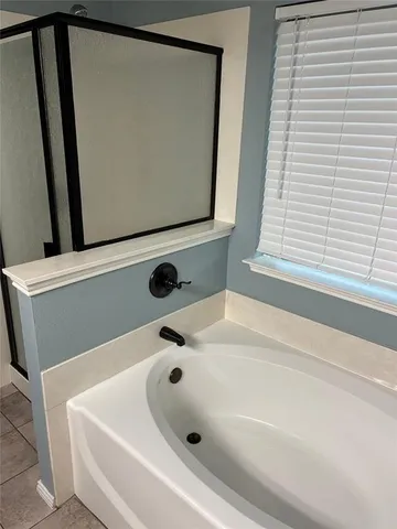 a bathroom with a bathtub