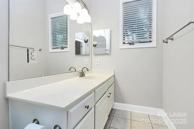 a bathroom with a sink a vanity and a mirror