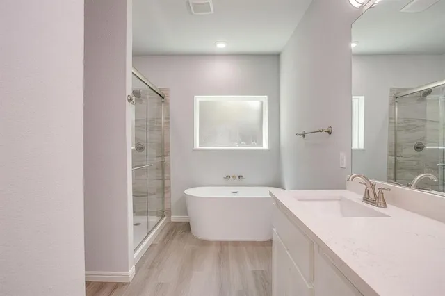 a bathroom with a bathtub