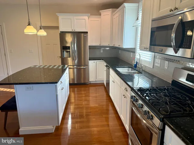 a kitchen with stainless steel appliances granite countertop a stove a sink dishwasher and a refrigerator