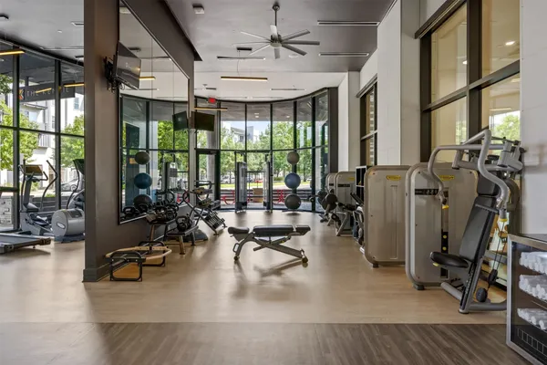 a view of a room with gym equipment
