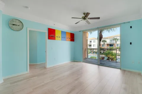 a view of a chandelier fan in a room