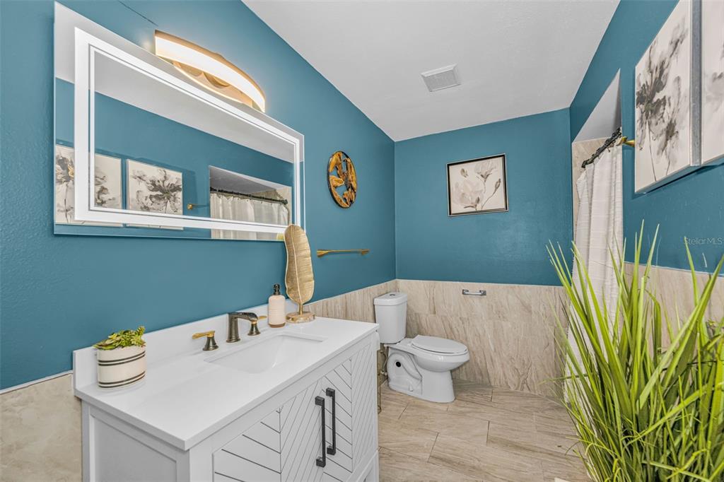 6009 Bayway Court New Port Richey, FL 34652 - Photo 54 of 93 a bathroom with a sink a toilet and a mirror