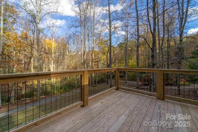 a balcony with trees