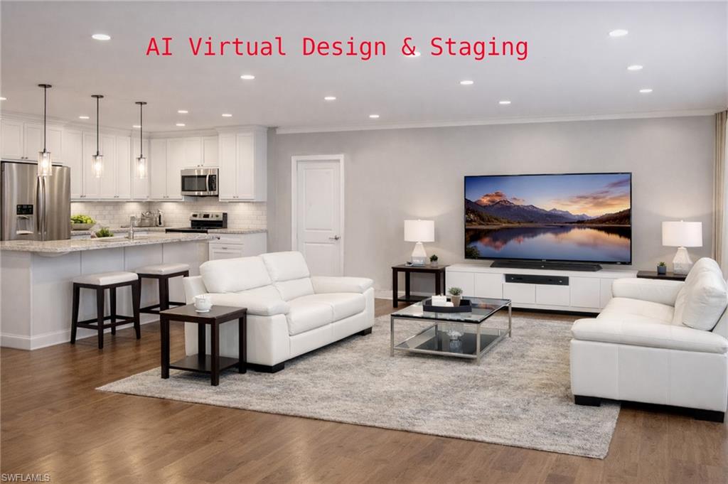 102 Siena Way, Unit 1304 Naples, FL 34119 - Photo 4 of 20 Living Room & Kitchen using AI Virtual Design & Staging
