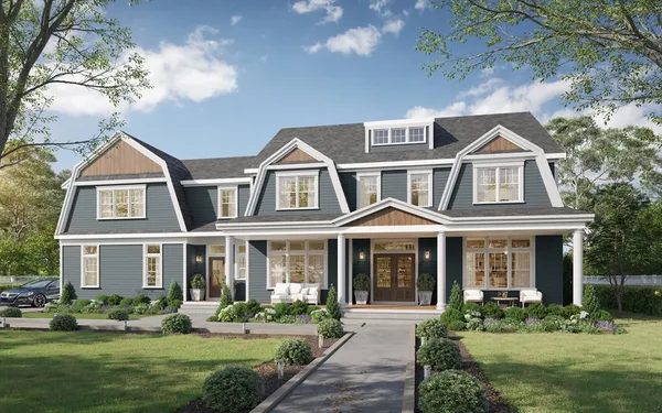 front view of a house with a yard