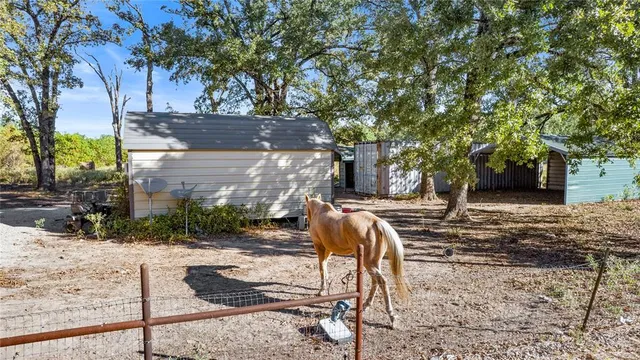 a view of backyard with outdoor seating and trees