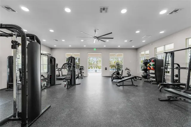 a view of a room with gym equipment