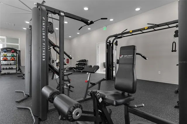 a view of a room with gym equipment