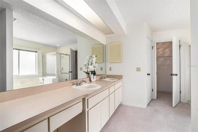 a bathroom with a sink a mirror and a bathtub