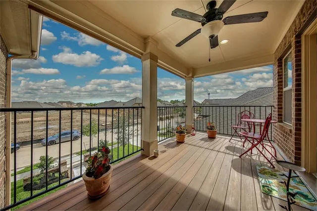 a balcony with furniture