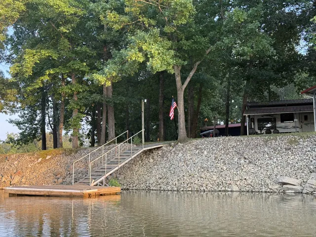 a house view with a lake view