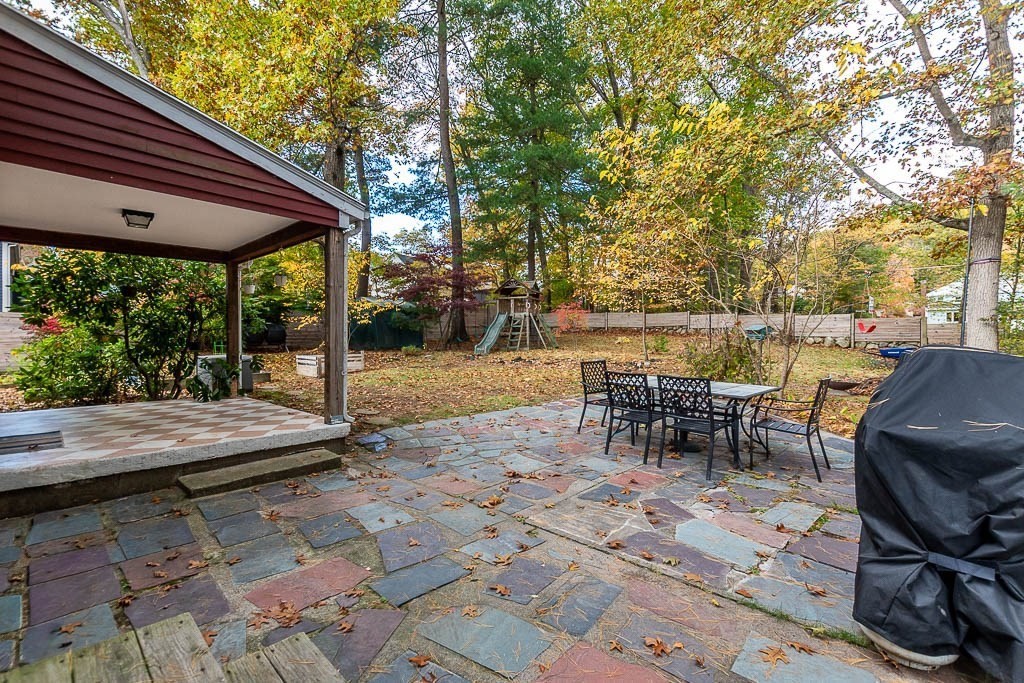 34 Cranberry Lane Dedham, MA 02026 - Photo 31 of 38 a view of a patio with a table chairs and a patio