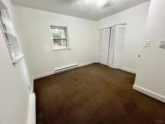 a view of a yard with plants and trees