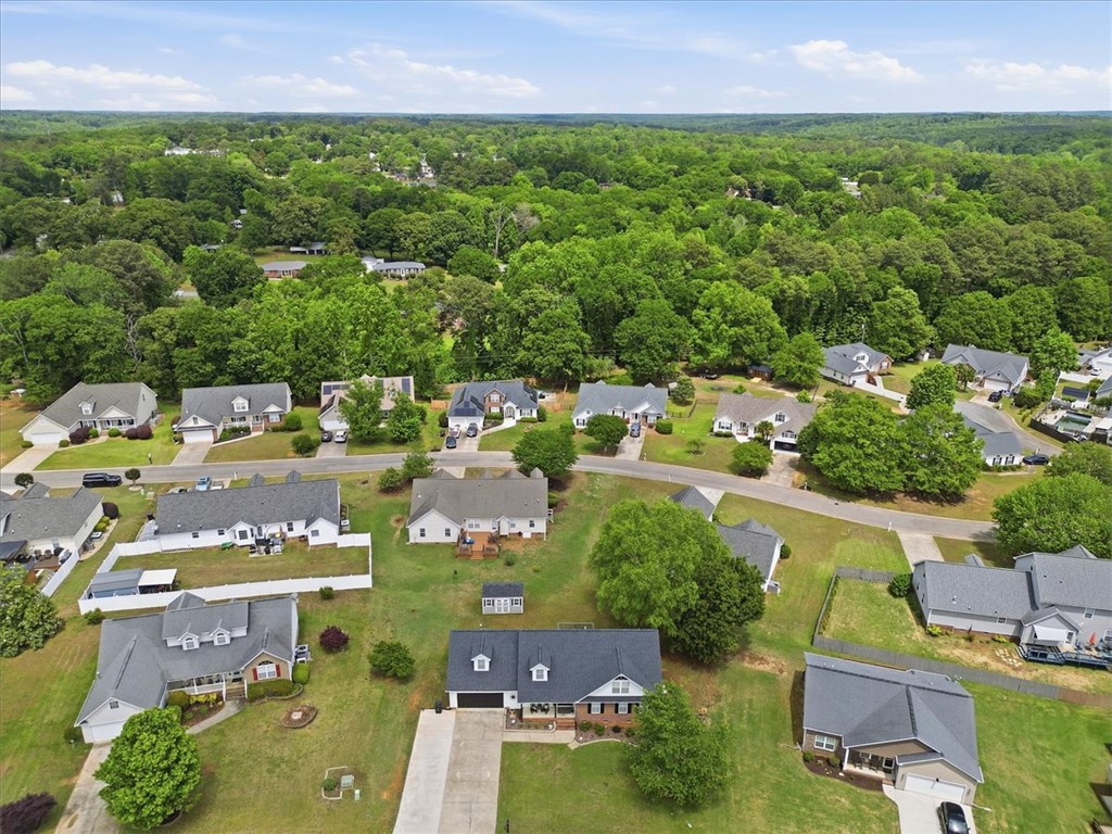 166 Amberwood Drive Anderson, SC 29621 - Photo 33 of 38 An aerial perspective reveals a serene neighborhood nestled among lush, verdant landscapes and mature trees.