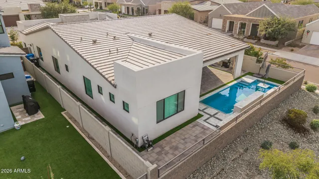 an aerial view of a house with balcony