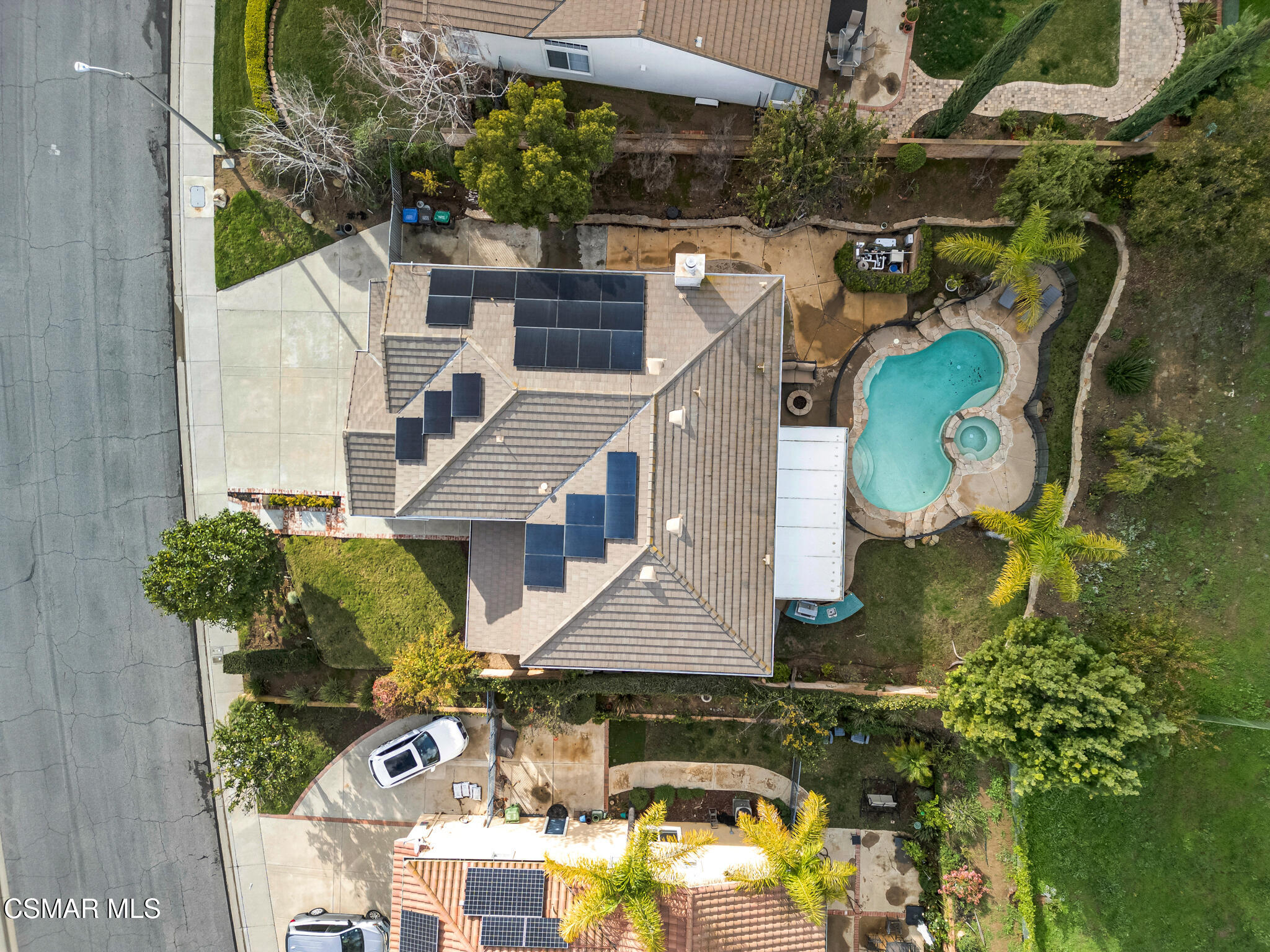 2339 Rudolph Drive Simi Valley, CA 93065 - Photo 55 of 61 an aerial view of a house with a garden and swimming pool
