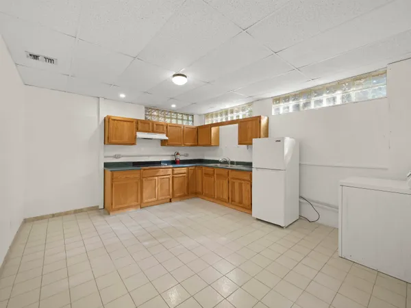 a kitchen with a cabinets