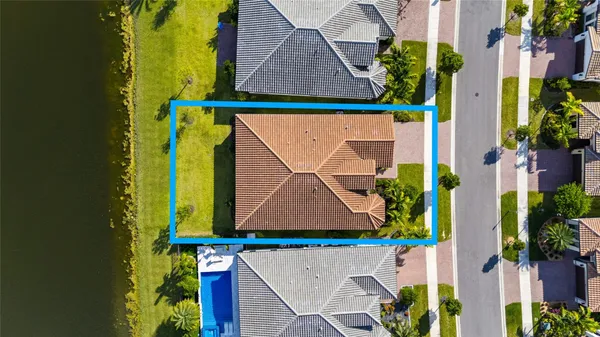 an aerial view of swimming pool and outdoor space