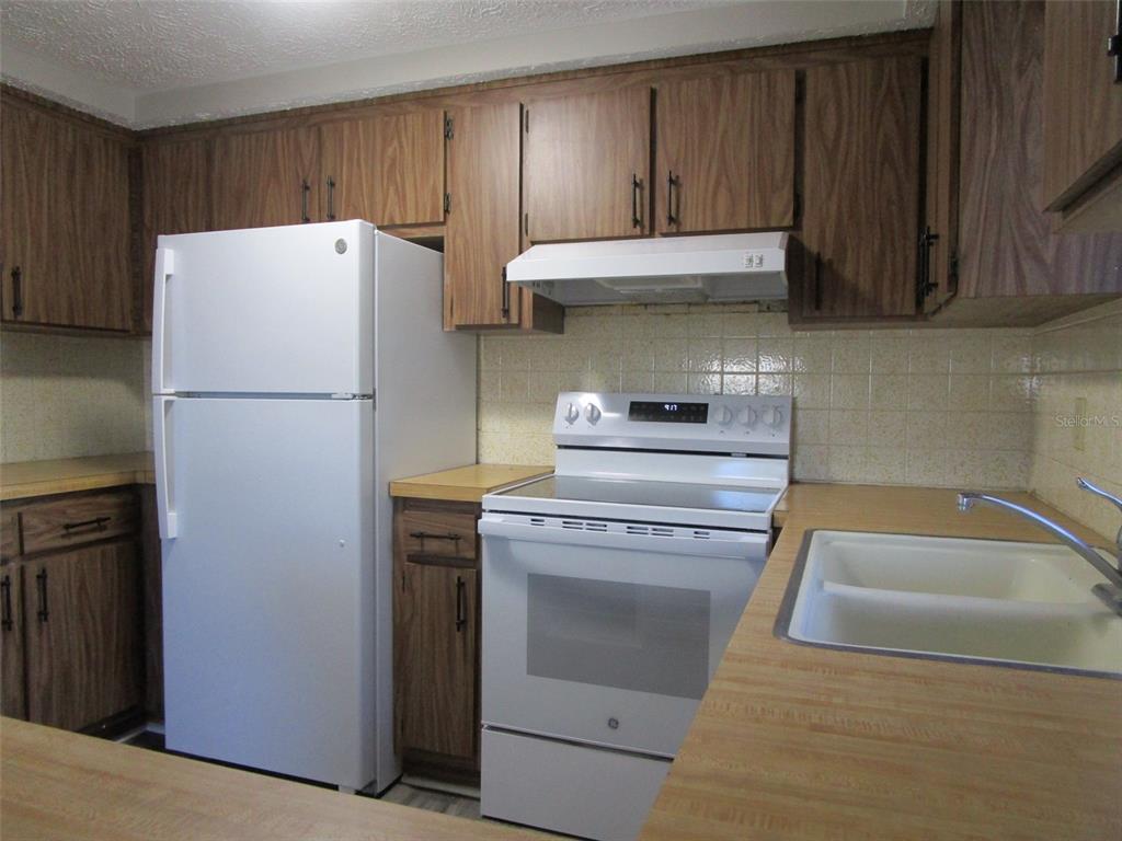 8947 Cairo Lane Port Richey, FL 34668 - Photo 13 of 17 a kitchen with a refrigerator sink and cabinets