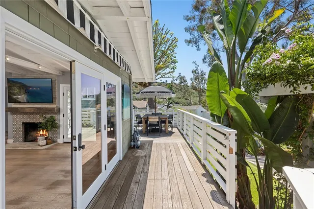 a view of a balcony with car parked