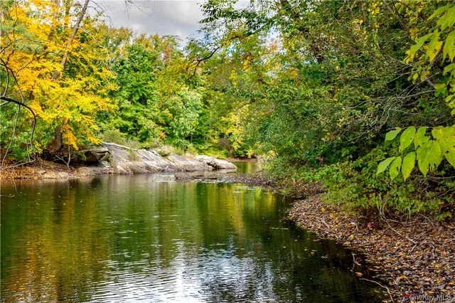 a view of a lake view with a garden