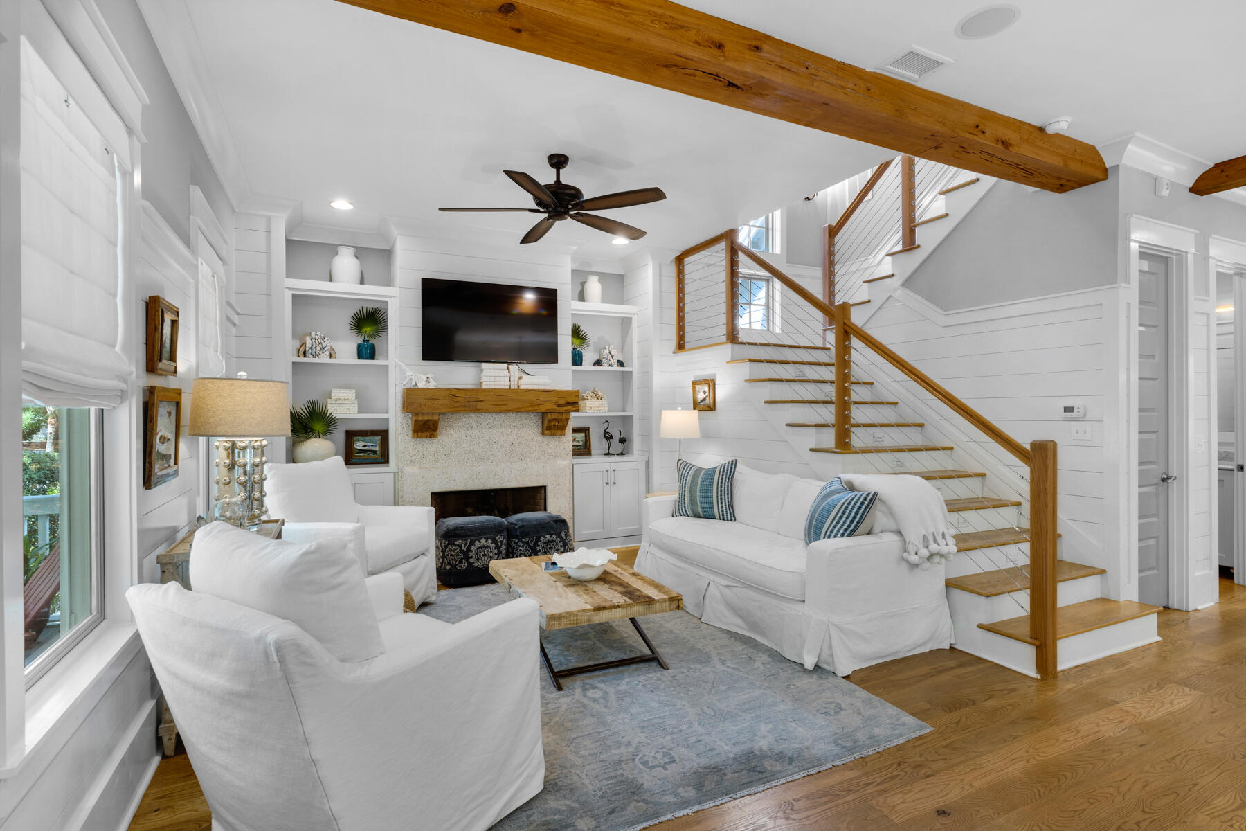 87 Salt Box Lane West Inlet Beach, FL 32461 - Photo 13 of 122 a living room with furniture a flat screen tv and a fireplace