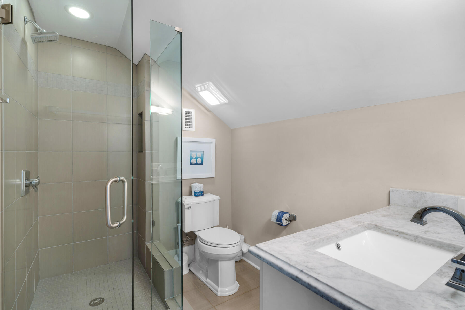 87 Salt Box Lane West Inlet Beach, FL 32461 - Photo 41 of 122 a bathroom with a granite countertop sink a toilet and shower