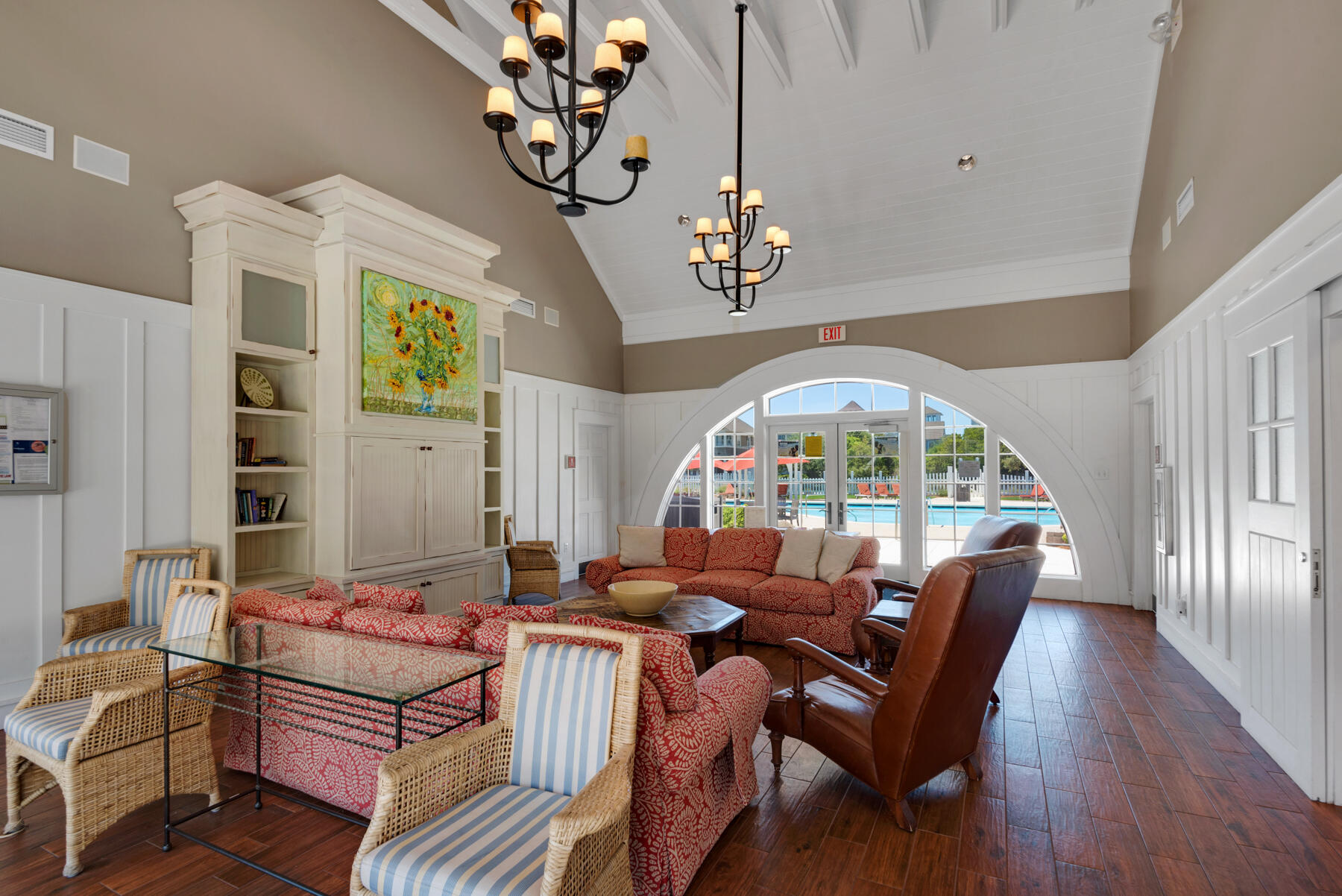 87 Salt Box Lane West Inlet Beach, FL 32461 - Photo 66 of 122 a view of a dining room with furniture a chandelier and wooden floor