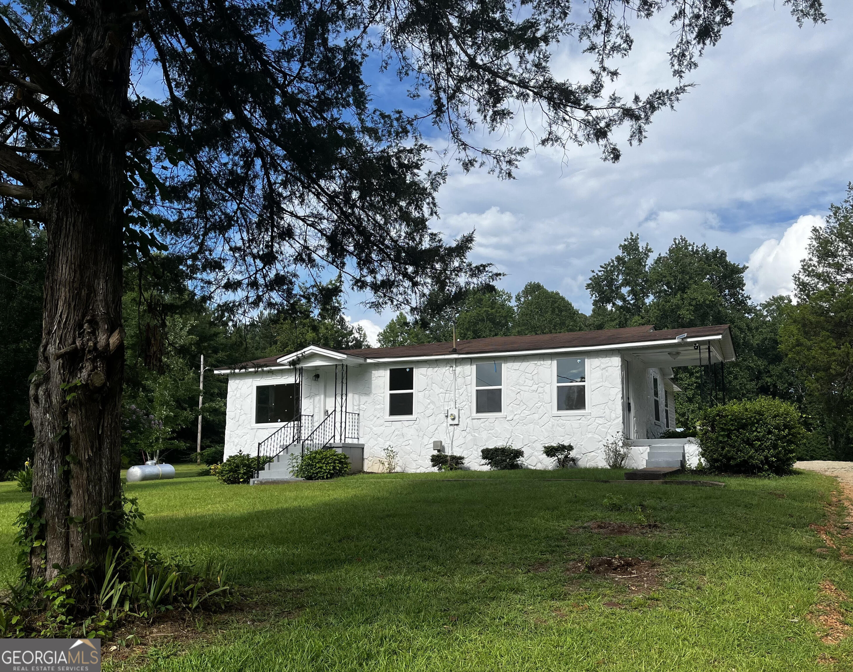 a front view of house with yard and green space